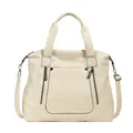 Borsa tote in pelle PU testurizzata bianco crema con cerniere verticali e tracolla rimovibile - Bianco Sporco