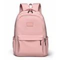 Pink minimalist nylon backpack with padded shoulder straps and side pockets for students - Pink