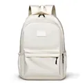 Sac à dos blanc crème minimaliste avec poche avant zippée et matériau en fibre durable - Blanc Cassé