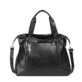Borsa tote nera retrò in pelle stropicciata con grande capacità e tracolla rimovibile - Nero