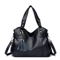 Bolso tote azul oscuro de cuero sintético con borlas y correa de hombro ajustable - Azul oscuro