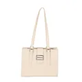 French style cream tote bag with elegant texture and silver buckle accents - Off White