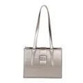 Metallic silver tote bag with horizontal texture and belt buckle detail for women - Silver