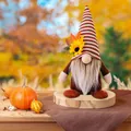 Fall gnome plush toy with striped hat and sunflower decoration for Thanksgiving decor - Beard Style