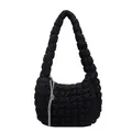 Sac nuage matelassé noir minimaliste pour femme avec un nœud en strass élégant et chic - Noir