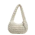 Sac à bandoulière nuage blanc crème avec texture matelassée et pompon argenté chic - Jaune