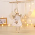Close-up of plush angel doll ornament with gold star patterns and a glittering gold heart - Angel Pendant (K-TS76) / White
