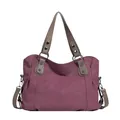 Grande borsa tote da donna in tela bordeaux scuro con manici marrone caffè - Rosso