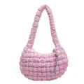 Sac nuage rose matelassé avec poignée froncée et breloque à pompon en diamant brillant - Rose