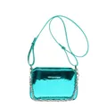 Metallic green crossbody chain bag for women with a glossy mirror finish and fashion text - Blue