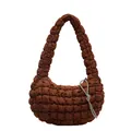 Brown quilted bubble shoulder bag with shiny texture and rhinestone bow charm - Brown
