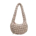 Chic quilted bubble cloud bag in beige fabric with rhinestone tassel zipper - Khaki
