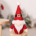 Detail of red Christmas gnome with felt hat and golden buckle ornament for desk decor - Red Belt Hat Forest Gnome