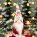 Christmas gnome doll with red snowflake knit hat and long white beard on festive background - Red and Gray Snowflake Pattern Style (W-QT140)