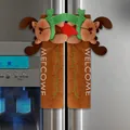 Kerst koelkast handgreep covers met rendier en Welcome tekst op bruin vilt - Kerst Rendier Stijl (J-JY120)