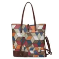4-piece women's handbag set featuring colorful geometric quilted 3D pattern and faux leather - Blue Patchwork