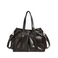 Bolso tote de cuero marrón oscuro con diseño plisado y herrajes plateados - Marrón