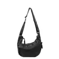 Adjustable washed denim hobo crossbody bag in charcoal black for women - Vintage Black