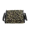 Leopard print geweven tote bag met zwarte lederen accenten en verstelbare schouderband - Zwart