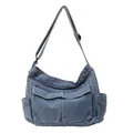 Klassische blaue Denim-Umhängetasche aus Segeltuch mit mehreren Taschen und verstellbarem Gurt - Hellblau
