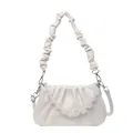 Witte geplooide cloud bag van zacht PU-leer met acryl kralenketting en schouderband - Broken Wit