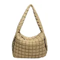 Gevoerde kaki bubble tote tas met zachte textuur en schouderriem voor een chique look - Khaki