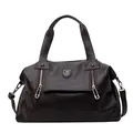 Borsa tote in pelle marrone scuro con doppi manici, zip d'argento e tracolla regolabile - Marrone