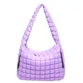 Lavendel gewatteerde puffy tote tas met zachte wolkenstructuur en brede schouderband - Paars