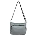 Borsa a tracolla in nylon grigio chiaro minimalista con tracolla regolabile e multitasche - Blu