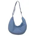 Waterproof nylon crescent dumpling bag in fog blue with adjustable shoulder strap - Blue