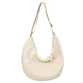 Minimalist cream white nylon dumpling bag with adjustable strap and woven zipper pullers - Off White