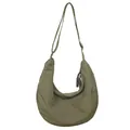 Minimalist olive green nylon dumpling bag with adjustable shoulder strap for women - Green