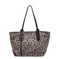 Grand sac fourre-tout pour femme avec imprimé léopard élégant et bandoulières en cuir noir - Khaki