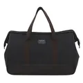 Black canvas travel bag with brown leather trim and top handles in a variant view - Black