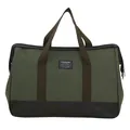 Olive green large canvas travel bag with dark brown trim and dual handles - Green