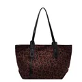 Grand sac cabas à imprimé léopard avec anses en cuir noir et intérieur spacieux - café