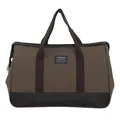 Large khaki canvas travel bag with brown leather bottom and durable handles - Khaki