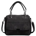 Dark grey frosted leather tote bag with square stitching and adjustable shoulder strap - Black