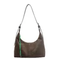 Deep brown matte hobo shoulder bag with a vibrant green braided rope charm - Green