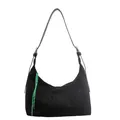 Sac hobo noir en simili daim avec charm en corde tressée verte et blanche élégant - Noir