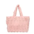 Bolso tote de felpa rosa a rayas con textura suave y gran capacidad de almacenamiento - Rosa