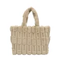 Bolso tote de felpa color caqui con acolchado de espiga y textura de piel sintética - Caqui