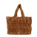 Bolso tote de felpa a rayas marrones con gran capacidad y asas suaves para mujer - Marrón Amarillento