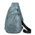 Sac de poitrine en PU bleu foncé avec trois compartiments zippés et bandoulière noire - Bleu