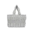 Bolso tote de piel sintética gris claro con rayas verticales y textura de felpa - Gris