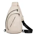 Sac bandoulière polyvalent en toile beige avec plusieurs zips et sangle noire - Blanc Cassé