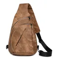 Sac de poitrine vintage en similicuir marron avec deux fermetures éclair diagonales - Marron