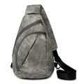 Sac de poitrine en toile lavée grise avec plusieurs poches zippées et sangle - Gris