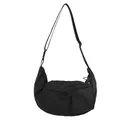 Borsa a tracolla in nylon nero a mezzaluna con tasche funzionali dotate di coulisse - Stile Nylon Nero
