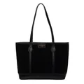 Large capacity black tote bag with suede texture and smooth leather trim for women - Black